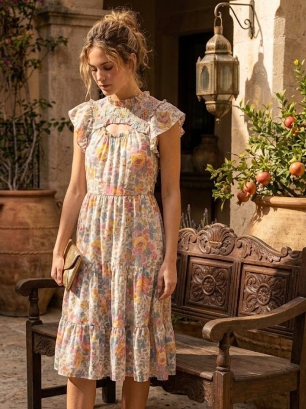Sea New York Floral Ruffle Yoke Dress - Cream, Pink, Yellow & Blue NWT size 2